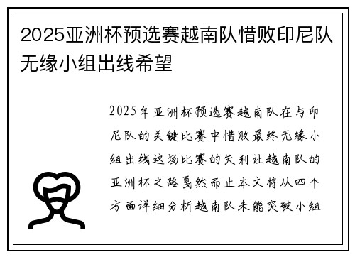 2025亚洲杯预选赛越南队惜败印尼队无缘小组出线希望